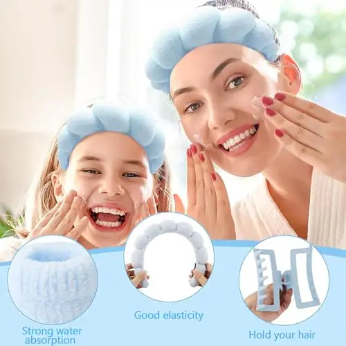 Youery Spa Fascia per Capelli da Donna, Fascia per Spa in Spugna con 2 Fasce per Polso e 1 Elastici per Capelli miniatura 3