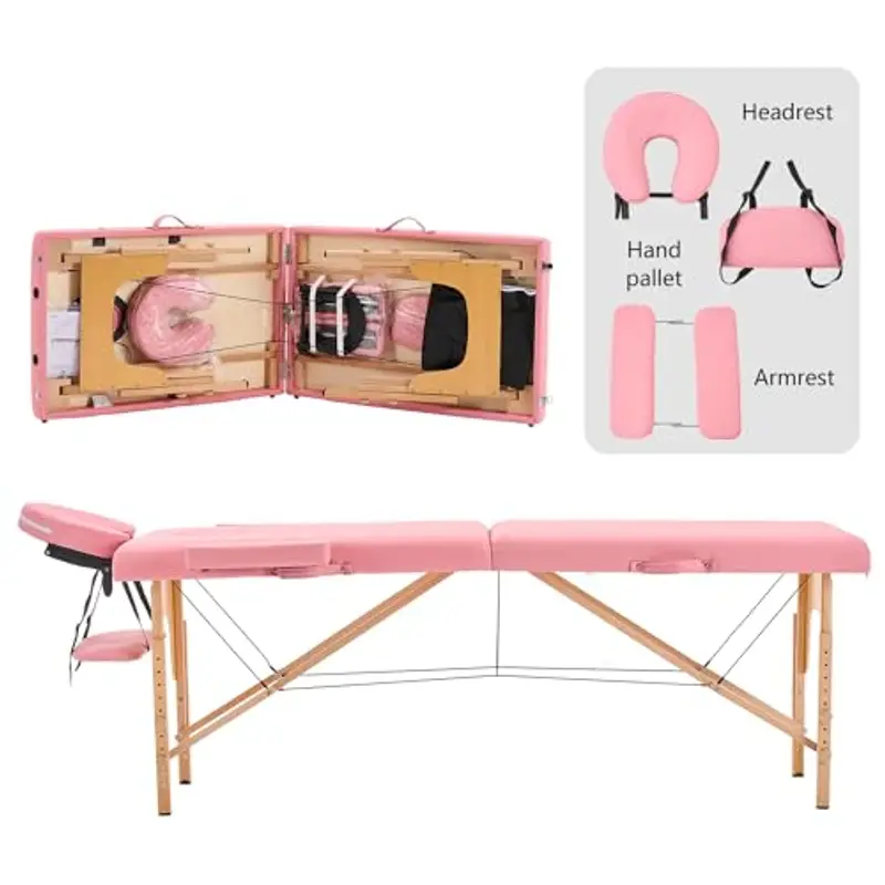 YOUNIKE Lettino Massaggio Portatile Pieghevole a 2 Zone in Legno Faggio 186x60 cm per Fisioterapia Portata 250 kg