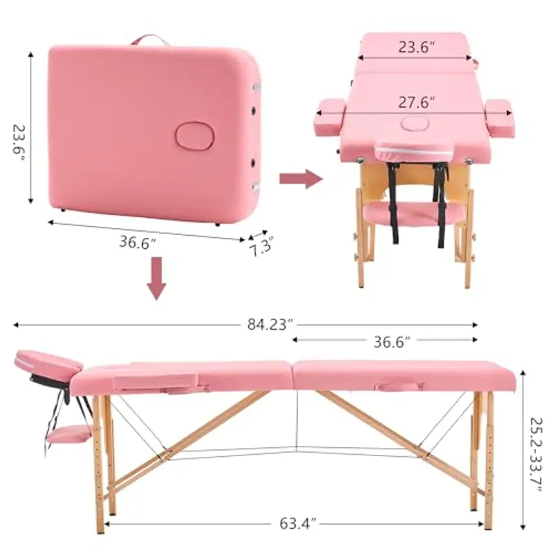 YOUNIKE Lettino Massaggio Portatile Pieghevole a 2 Zone in Legno Faggio 186x60 cm per Fisioterapia Portata 250 kg miniatura 2