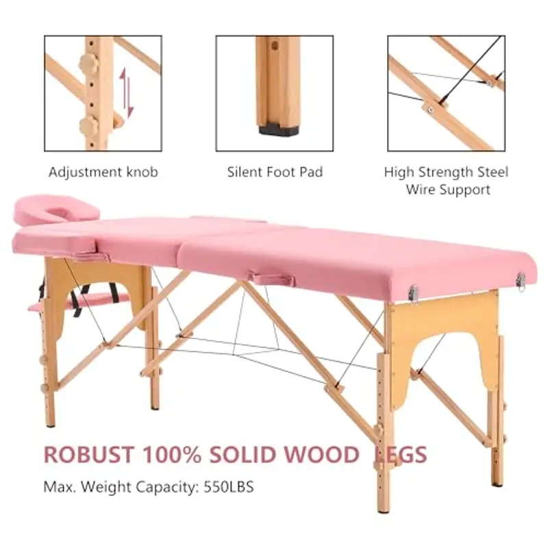 YOUNIKE Lettino Massaggio Portatile Pieghevole a 2 Zone in Legno Faggio 186x60 cm per Fisioterapia Portata 250 kg miniatura 3