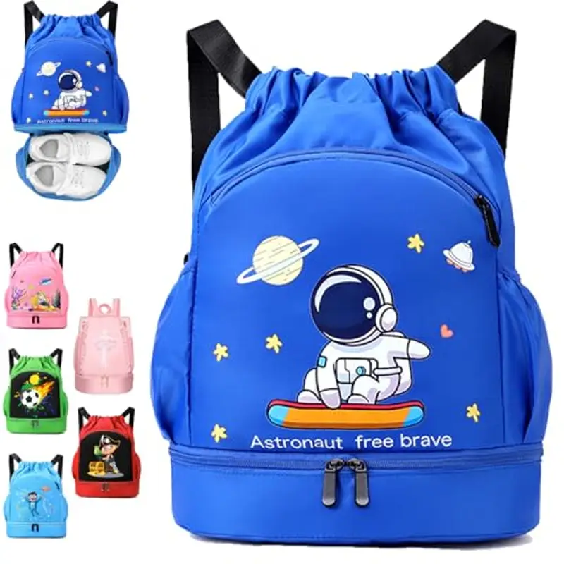 YOUYIKE Zaino da Palestra Bambini, Zaino da Nuoto Blu Reale, Astronauta Sacca Sportiva Palestr, Spesa da Spiaggia