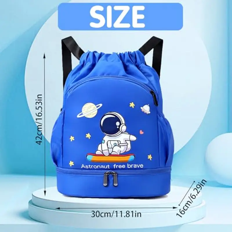 YOUYIKE Zaino da Palestra Bambini, Zaino da Nuoto Blu Reale, Astronauta Sacca Sportiva Palestr, Spesa da Spiaggia miniatura 2