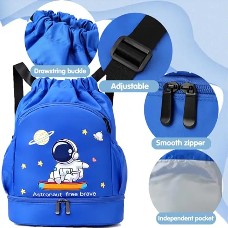 YOUYIKE Zaino da Palestra Bambini, Zaino da Nuoto Blu Reale, Astronauta Sacca Sportiva Palestr, Spesa da Spiaggia miniatura 3