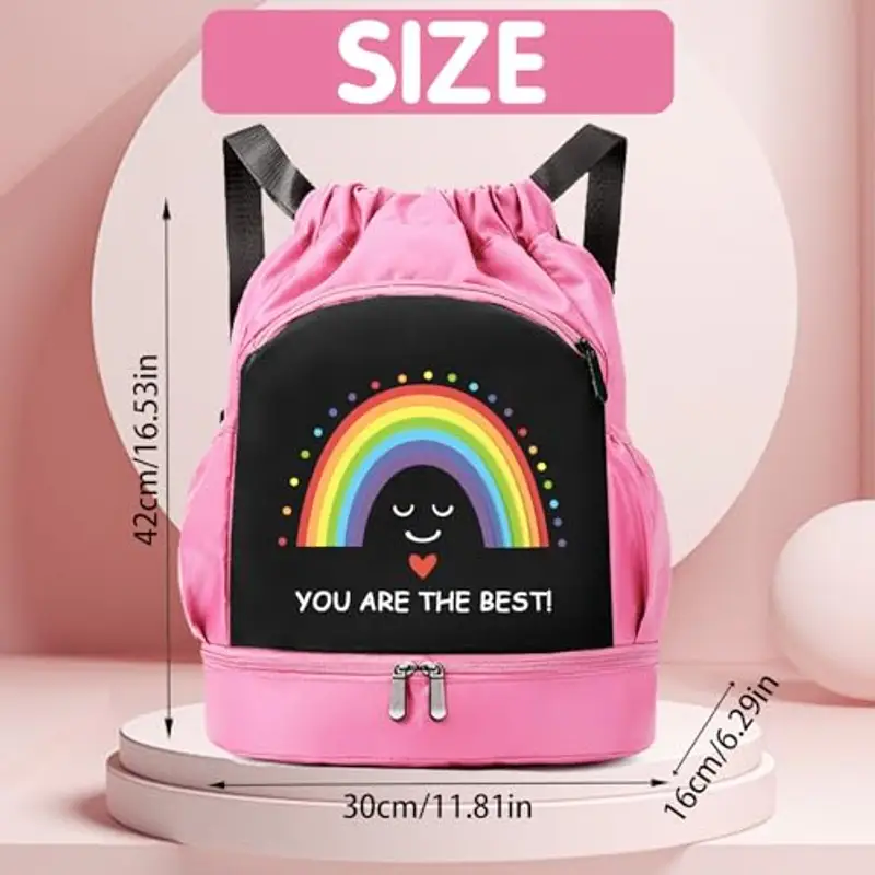 YOUYIKE Zaino da Palestra Bambini, Zaino da Nuoto Rosa, Arcobaleno Sacca Sportiva Palestr, Spesa da Spiaggia miniatura 2