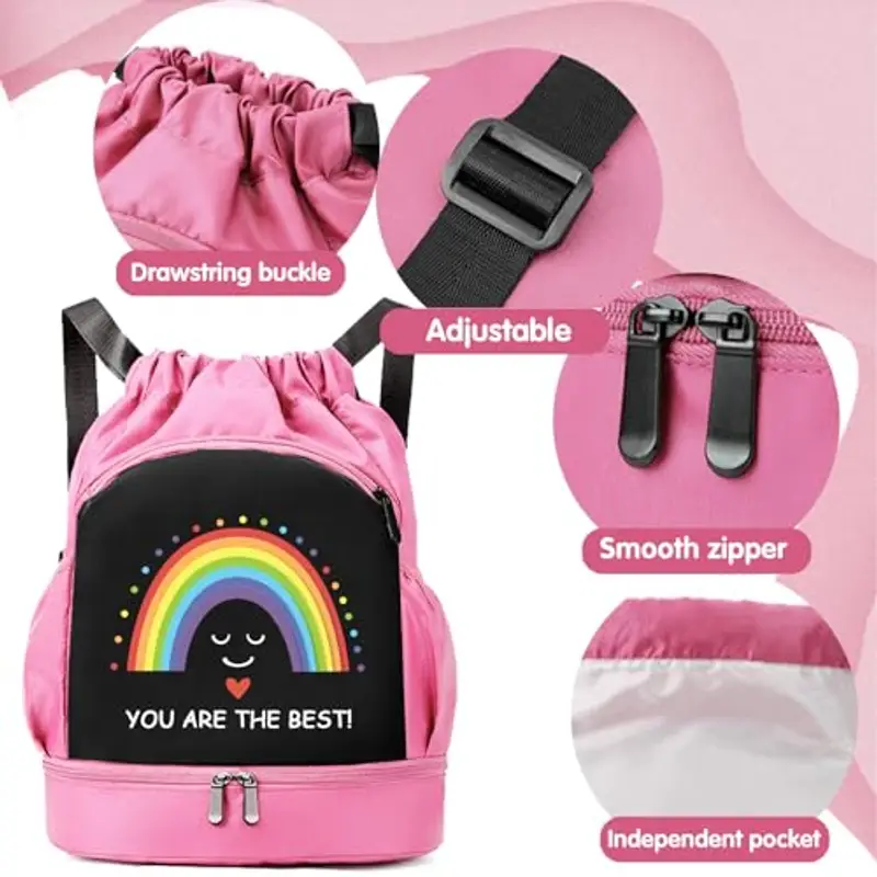 YOUYIKE Zaino da Palestra Bambini, Zaino da Nuoto Rosa, Arcobaleno Sacca Sportiva Palestr, Spesa da Spiaggia miniatura 3