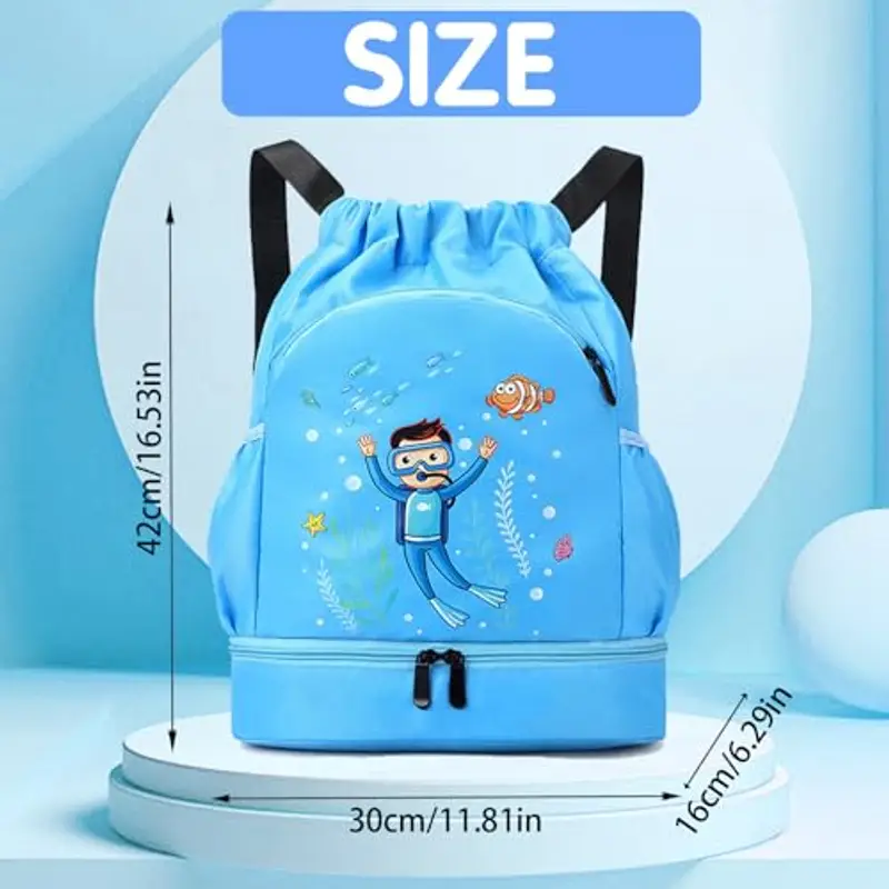 YOUYIKE Zaino da Palestra e Nuoto per Bambini, Cielo Blu, Sacca Sportiva Impermeabile con Separazione Umido e Secco per miniatura 2