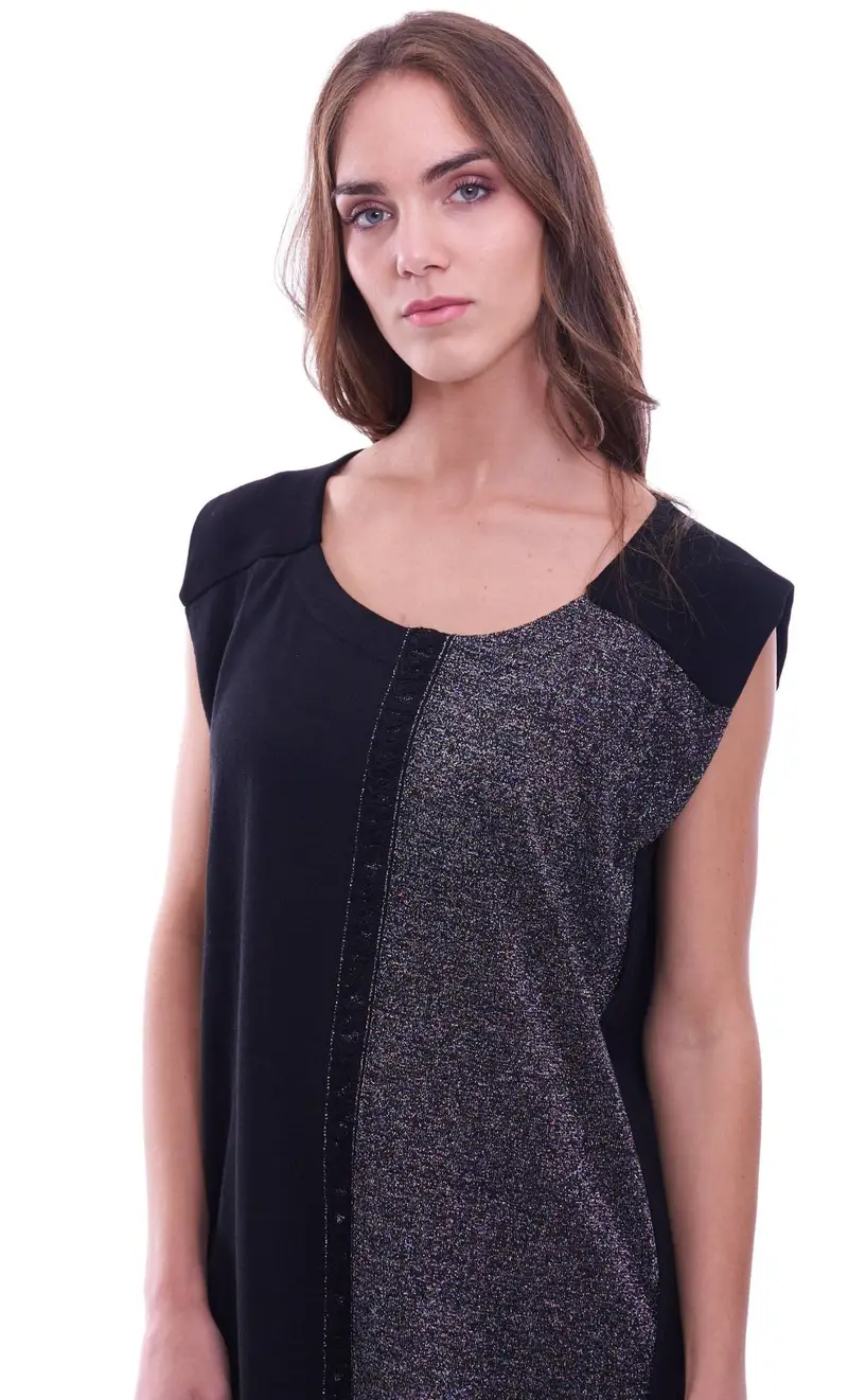 Abito con banda in lurex ypno nera, colore nero miniatura 2