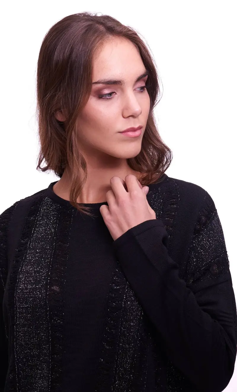 Maglia con bande in lurex ypno nera, colore nero miniatura 2