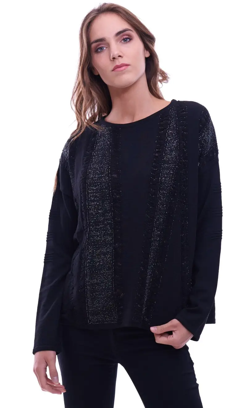 Maglia con bande in lurex ypno nera, colore nero