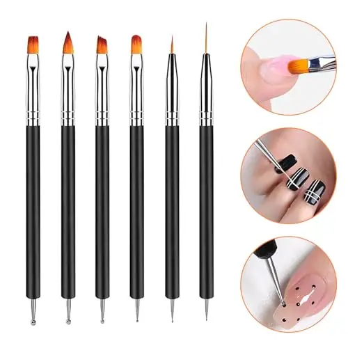 YPYMOD 6 Pezzi Pennelli Unghie Gel, Doppia Punta Pennelli Nail Art con Atrumento di Punteggiatura, per DIY Disegno miniatura 2