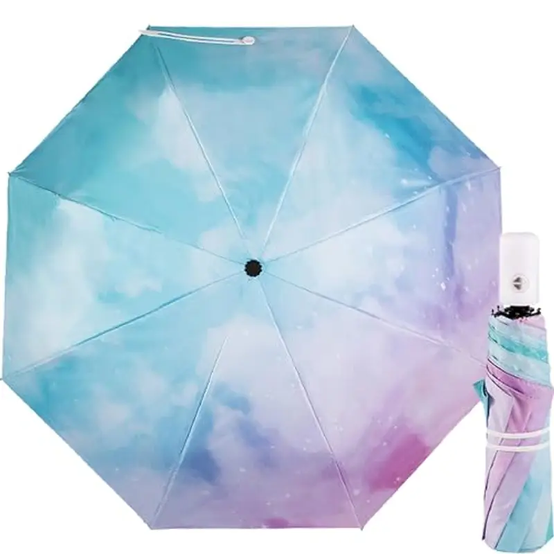 YUEMING Ombrello da Viaggio Antivento, 8 Stecche Ombrello da Sole/Pioggia Rinforzate Folding Umbrella, Ombrello Mini da Viaggio Compatto con Apertura e Chiusura Automatica(B)