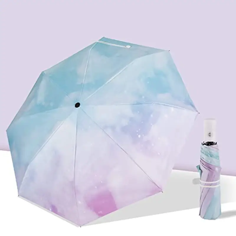 YUEMING Ombrello da Viaggio Antivento, 8 Stecche Ombrello da Sole/Pioggia Rinforzate Folding Umbrella, Ombrello Mini da Viaggio Compatto con Apertura e Chiusura Automatica(B) miniatura 2