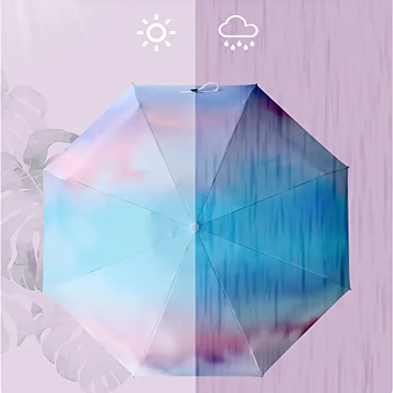 YUEMING Ombrello da Viaggio Antivento, 8 Stecche Ombrello da Sole/Pioggia Rinforzate Folding Umbrella, Ombrello Mini da Viaggio Compatto con Apertura e Chiusura Automatica(B) miniatura 3