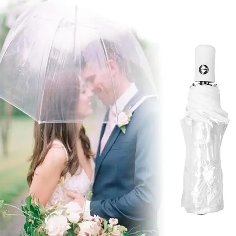 YUEMING Ombrello Pieghevole a Cupola Trasparente, Apertura e Chiusura Automatica Ombrellino da Borsa Ombrello Pioggia Antivento per Uomo Donna Viaggio Campeggio miniatura 2