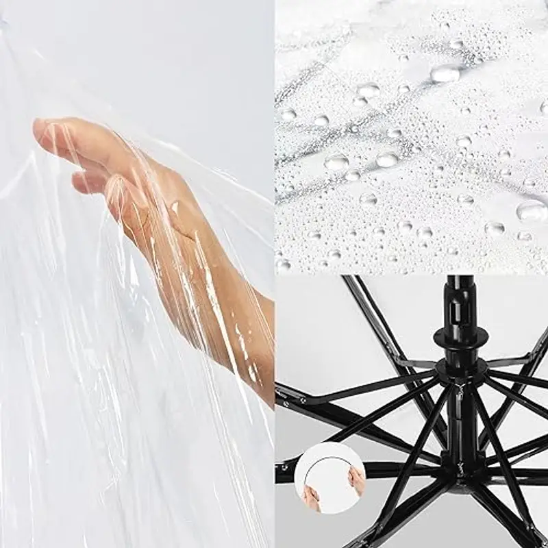 YUEMING Ombrello Pieghevole a Cupola Trasparente, Apertura e Chiusura Automatica Ombrellino da Borsa Ombrello Pioggia Antivento per Uomo Donna Viaggio Campeggio miniatura 3