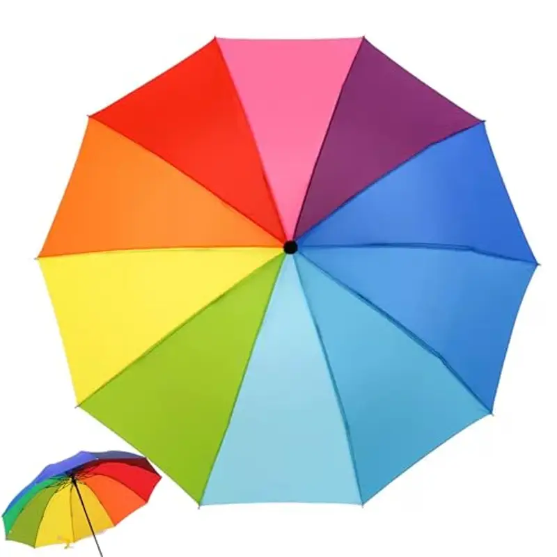 YUEMING Ombrello pieghevole, ombrello da viaggio, ombrello rovesciato, ombrello antivento, protezione UV, ombrello arcobaleno multicolore