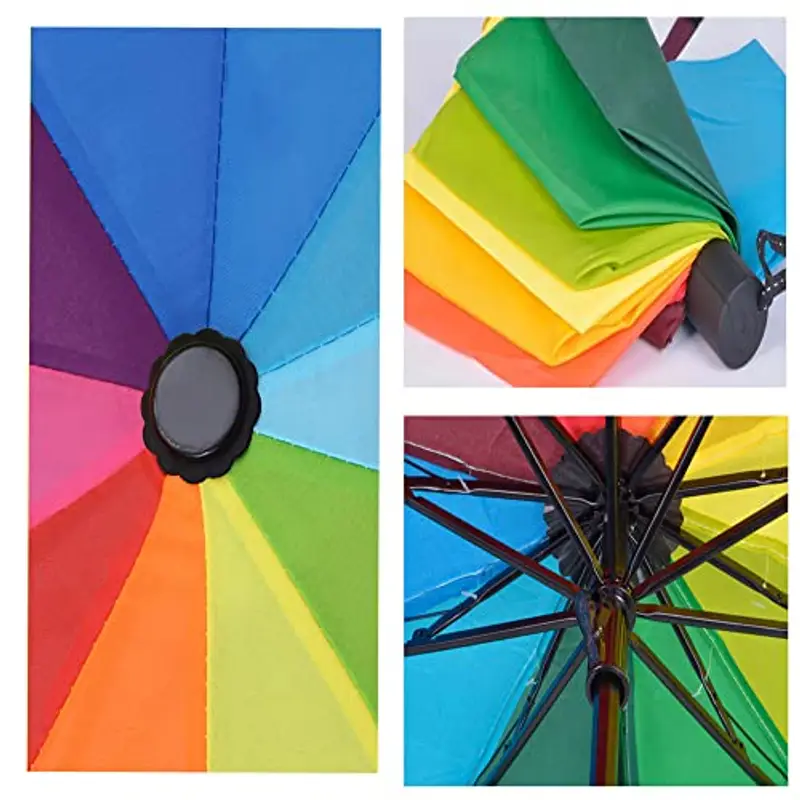 YUEMING Ombrello pieghevole, ombrello da viaggio, ombrello rovesciato, ombrello antivento, protezione UV, ombrello arcobaleno multicolore miniatura 3