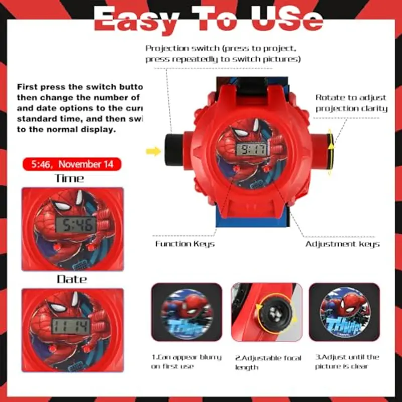YULONGWU Orologio Bambini Digitale con Proiettore, Giocattolo con 24 Motivi di Proiezione per Ragazzi e Ragazze (A) miniatura 3