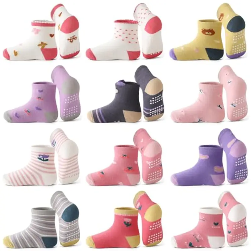 Yunguui 12 Paia Calzini Antiscivolo in Cotone per Bambina Bambino 1