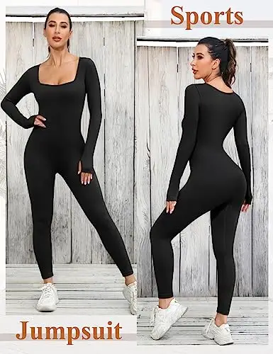Yuson Girl Tuta Intera Donna Sportiva - Yoga Jumpsuit Maniche Lunga Push Up Pagliaccetto Sportivo Scollo U Completo miniatura 2