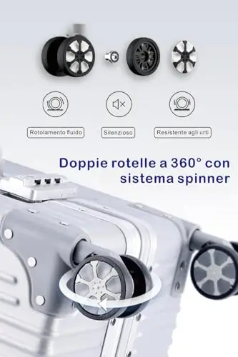 yuweijie Valigia Bagaglio a Mano con coque in alluminio 100% puro. Valigia Trolley con 4 Ruote Doppie Girevoli e miniatura 3