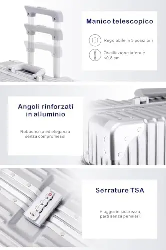 yuweijie Valigia Bagaglio a Mano con telaio rigido in alluminio e coque in 100% PC. Valigia Trolley con 4 Ruote Doppie miniatura 3