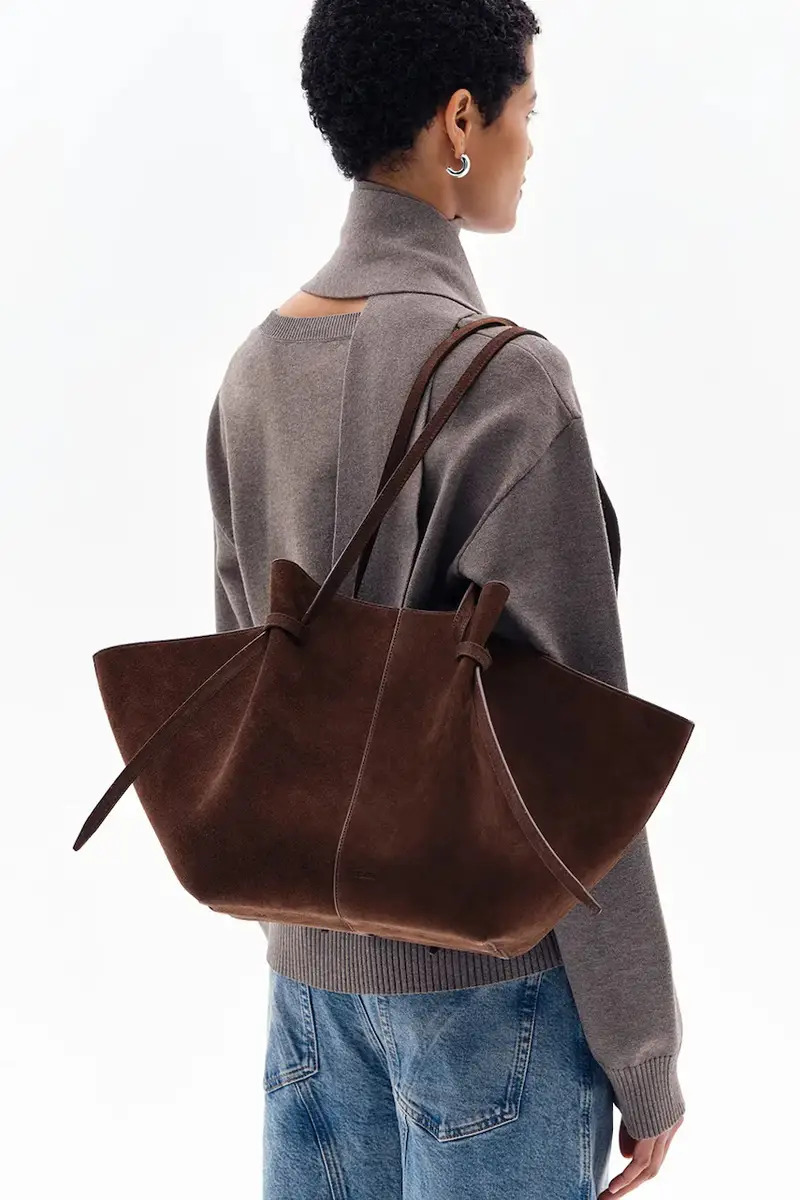 borsa in pelle scamosciata Marrone miniatura 2