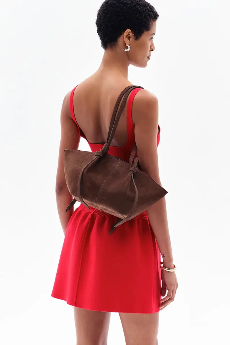 borsa in pelle scamosciata Marrone miniatura 2