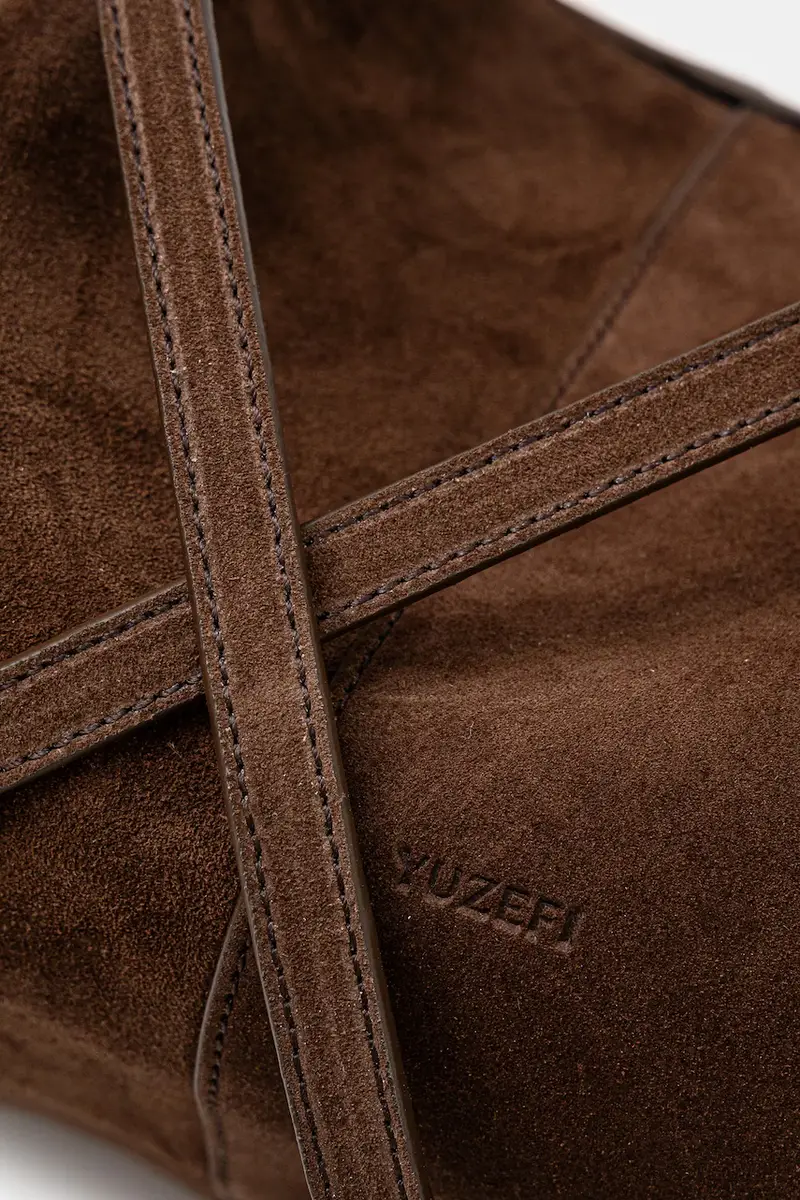 borsa in pelle scamosciata Marrone miniatura 5