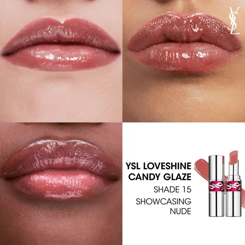 Labbra YSL Loveshine Candy Glaze 15 Showcasing Nude - Gloss miniatura 3