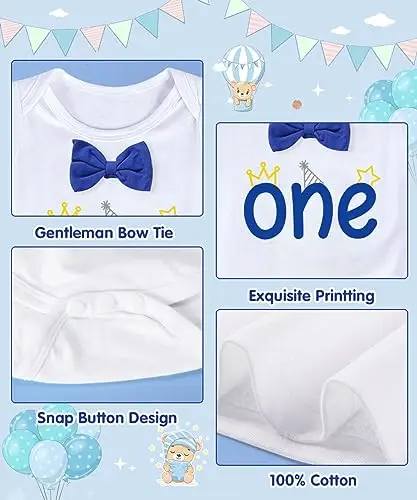 YYDSXK Vestiti Compleanno 1 Anno Bambino, Vestito per Il Primo Compleanno Set con Pagliaccetto, Pantaloncini, Bretelle miniatura 3