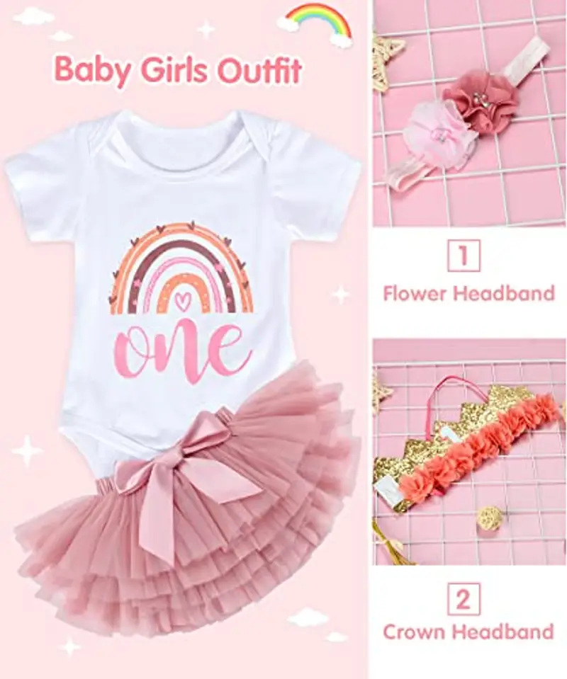YYDSXK Vestito 1 Anno Bambina, Vestito per il Primo Compleanno per Baby Girl, Pagliaccetto, Tutu Gonna, Neonate Compleanno Outfit per Fotografico miniatura 2