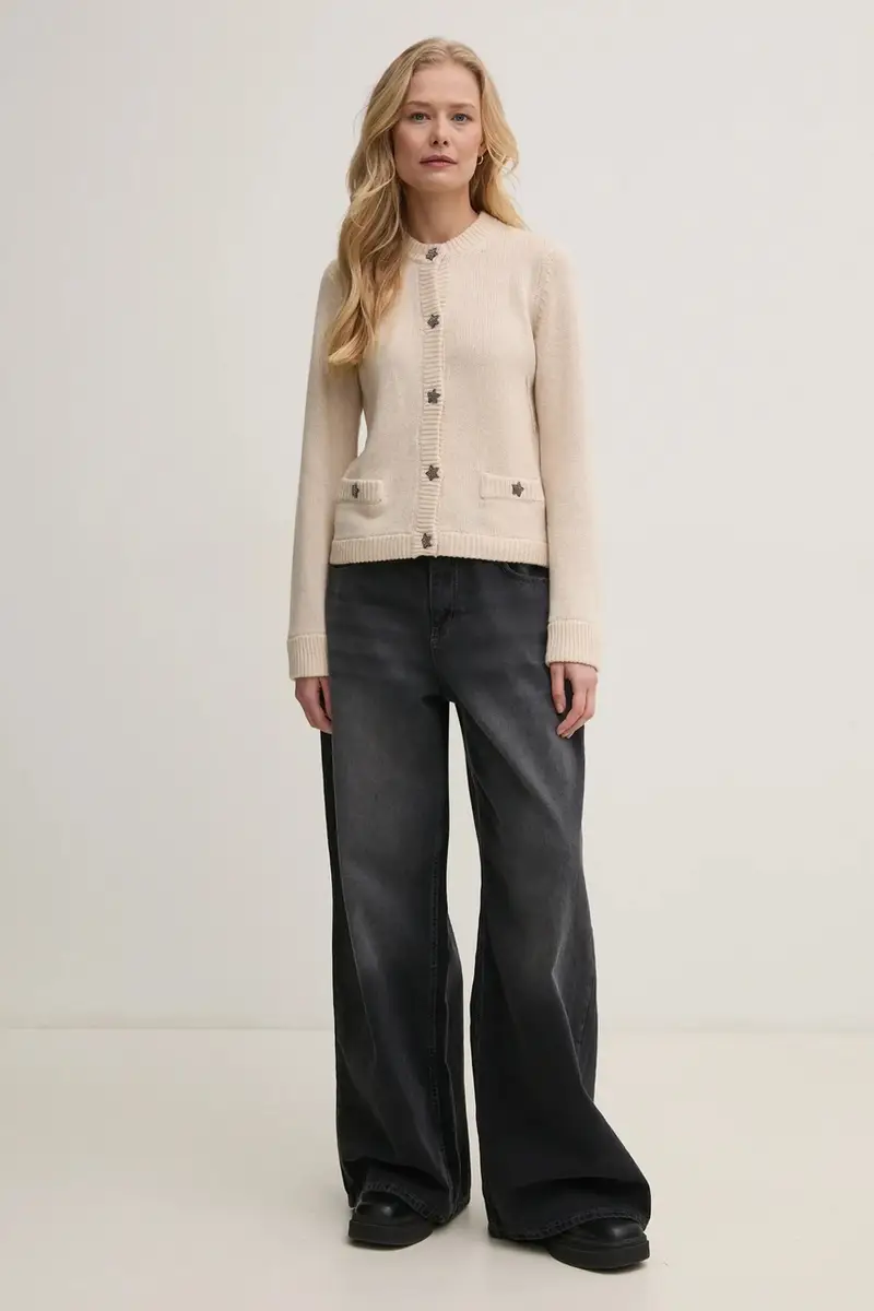 cardigan in cashemire colore beige KWCA01587 miniatura 2