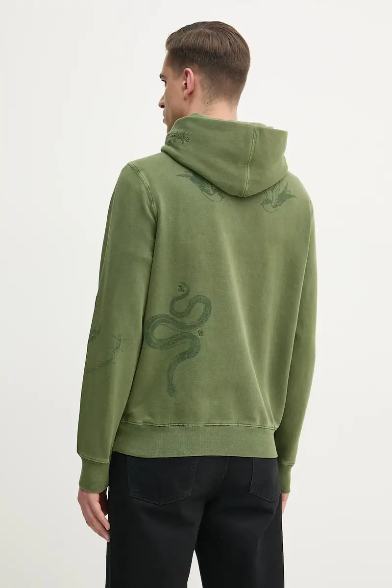 felpa in cotone uomo colore verde con cappuccio con applicazione JMSS01253 miniatura 3