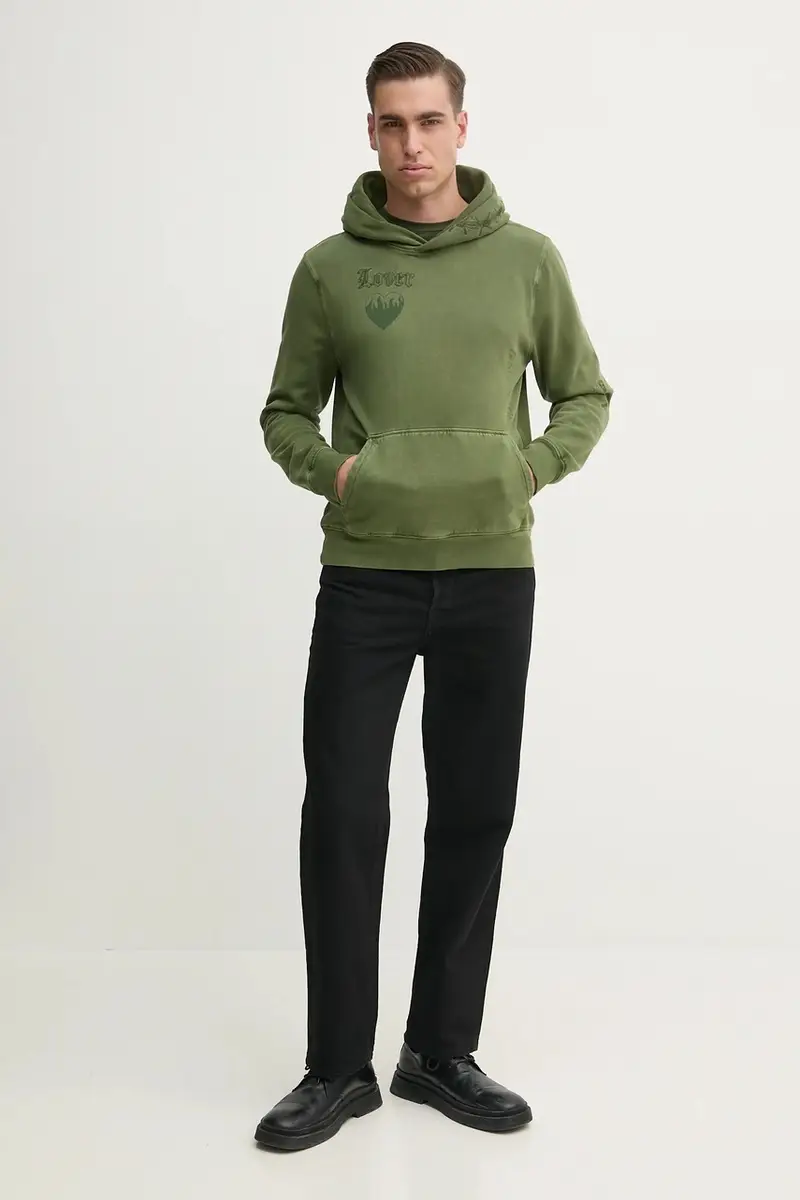 felpa in cotone uomo colore verde con cappuccio con applicazione JMSS01253 miniatura 4