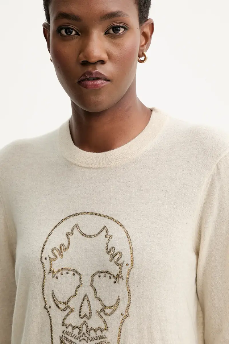 maglione in cachemirie donna colore beige KWSW02805 miniatura 4