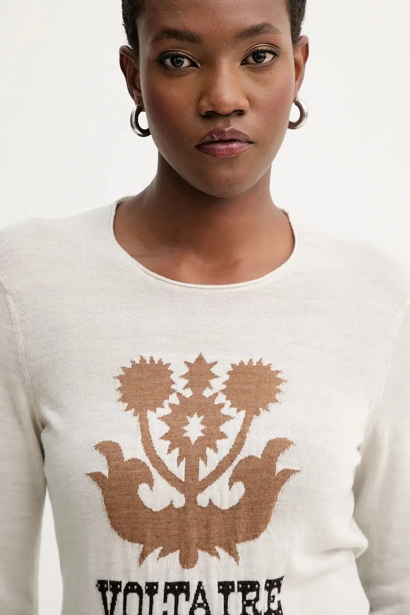 maglione in lana donna colore beige KWSW02802 miniatura 4