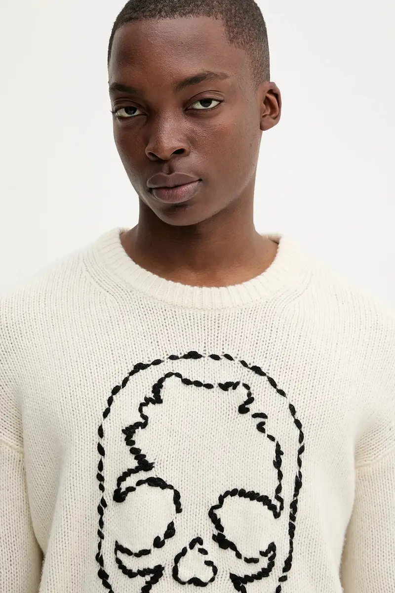 maglione in lana uomo colore beige KMSW01792 miniatura 4