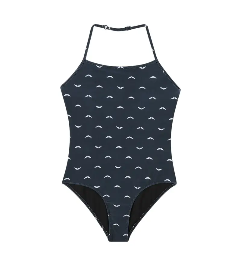 per ragazza X60362 Costume da bagno nero con logo stampato (4Años= 102cm), Beachwear, Poliamide, Sostenibile, moda per bam
