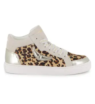 per ragazza X60491 Sneakers alte in pelle beige (34), Basso, Stringhe, Casual, Animal Print, moda per bambini