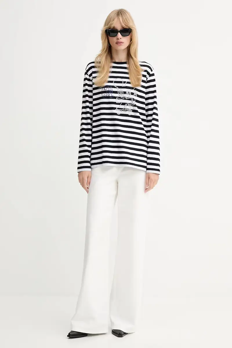 top a maniche lunghe in cotone colore nero JWTS02839 miniatura 2