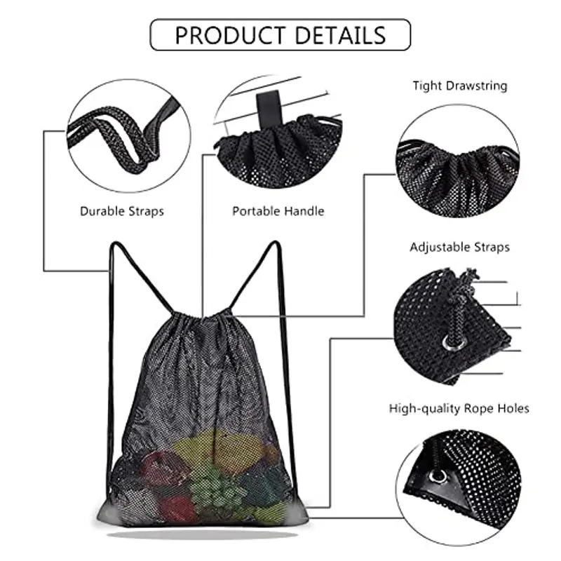 Zaini con Coulisse in Rete, Borsa da Spiaggia in Rete, Zaino in Rete, Zaino Coulisse, Borsa a Rete Zaino, Per Impieghi Gravosi per Spiaggia, Nuoto, Palestra, Shopping, Giocattoli e Altro (45 * 40cm) miniatura 2