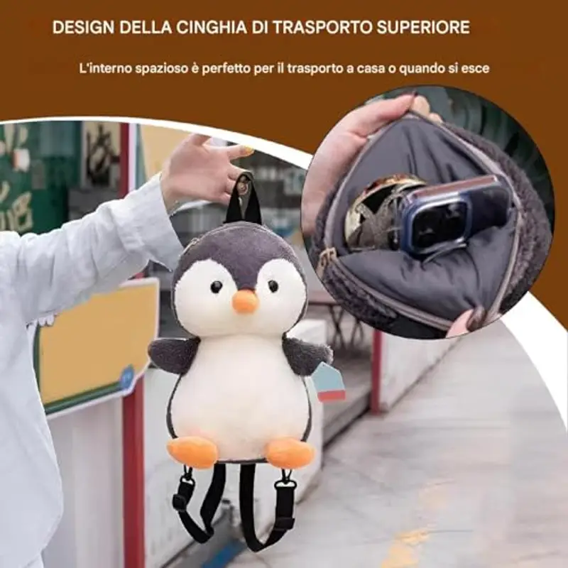 zaino a forma di - Pluscia zaino per pinguini - Pimbolo di peluche di peluini di peluche di peluche - Decorazione a tema Oceanarium cuscino da tiro abbraccio per gita, breve viaggio miniatura 3