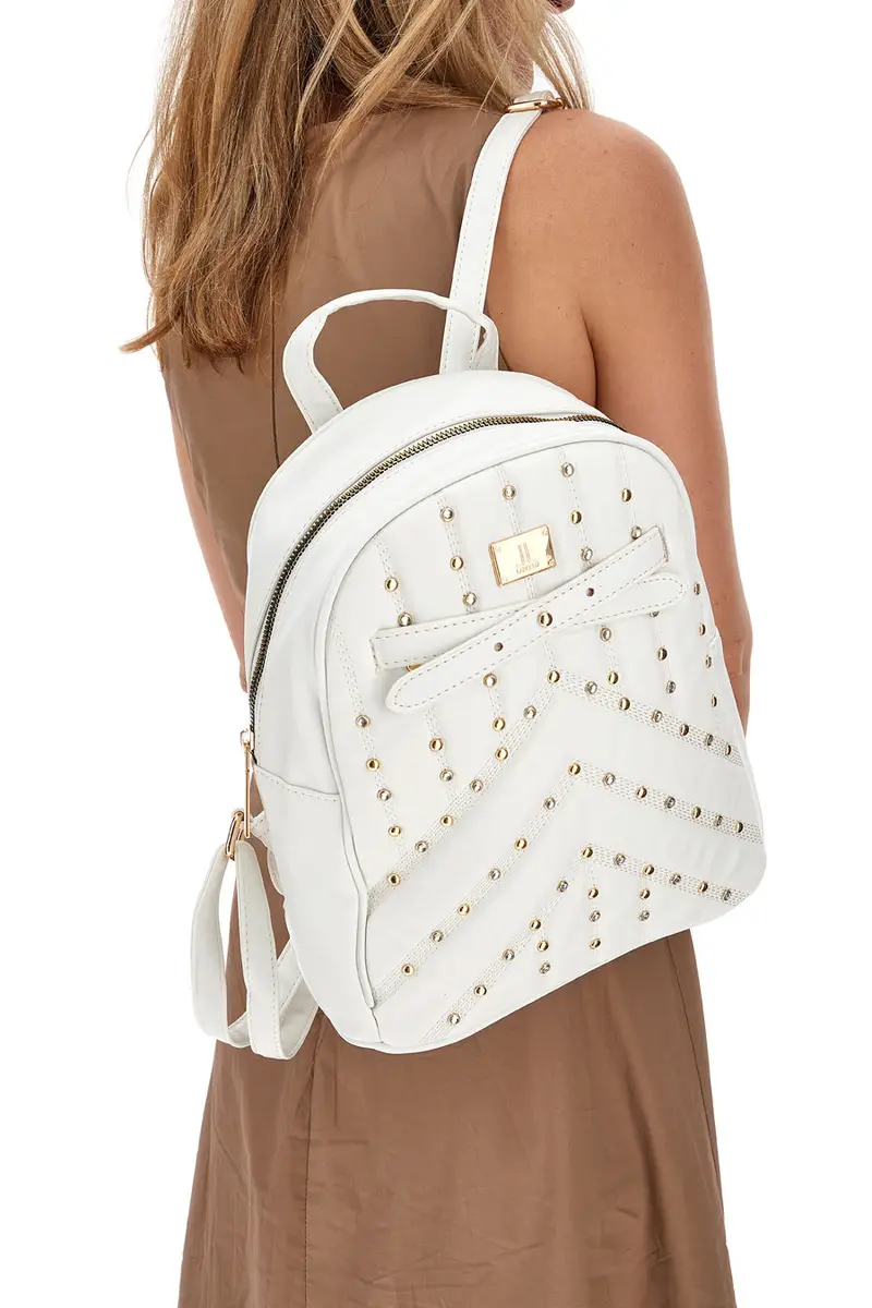 Zaino Bianco Con Borchie Oro Lancetti Clash 260-3