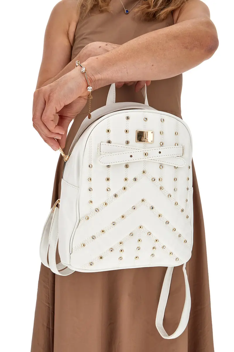 Zaino Bianco Con Borchie Oro Lancetti Clash 260-3 miniatura 3