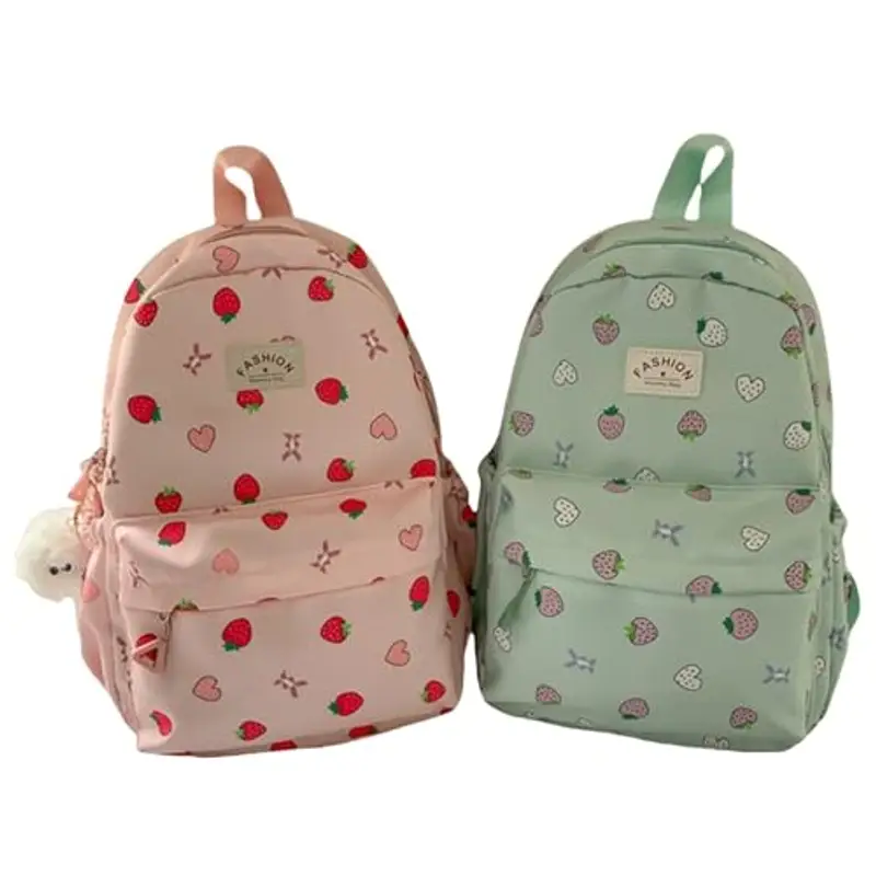 Zaino con fragole per ragazze, zaino per la scuola per bambini, zaino in nylon per scuola primaria, rosa, B miniatura 2