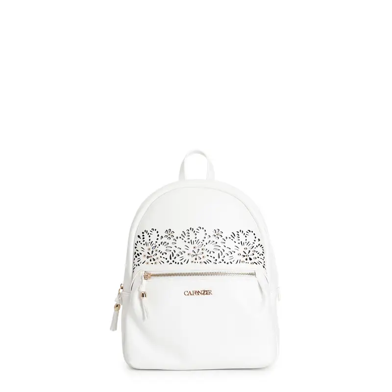 zaino con laseratura floreale, tasca zip e dettagli decorativi bianco