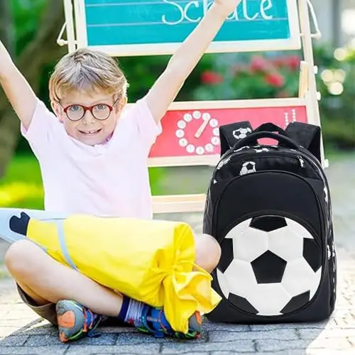 Zaino da calcio per bambini, Zaino da calcio, Zaini con stampa calcio, Borsa da scuola da viaggio per il tempo libero miniatura 2