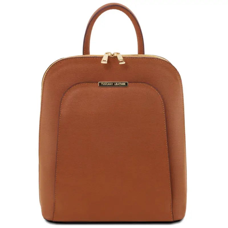 Zaino da donna in pelle Saffiano Cognac