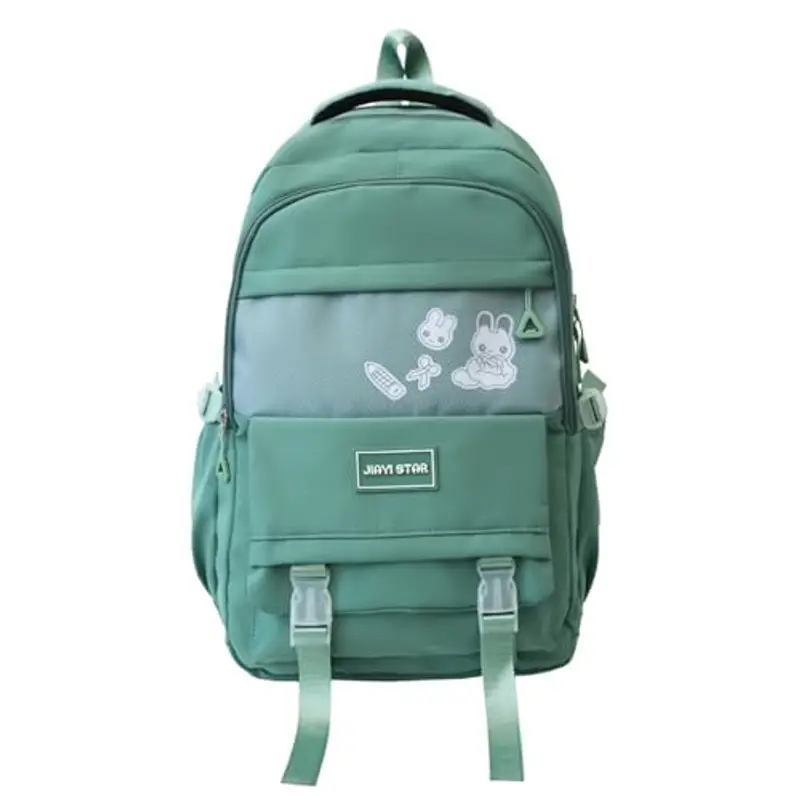 Zaino da scuola in nylon, per ragazze, resistente all'acqua, per computer e notebook da viaggio medio alto (verde, taglia unica) miniatura 3